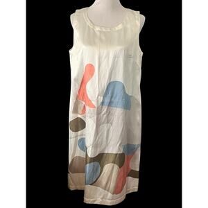 Lafayette 148 Silk Blend Shift Tank Dress •L•Abstract Watercolor Lagenlook Ivory